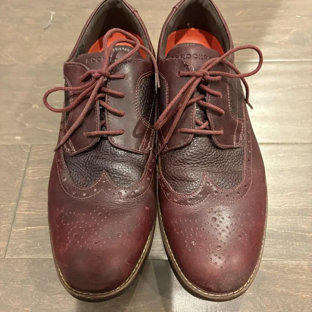 Rockport Shoes Mens Size‎ 9.5 Burgundy Waterproof Slip Resistant Leather Wingtip